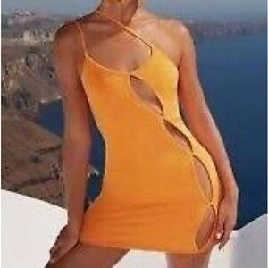 White Fox Boutique Vibrant Orange One Shoulder Dress